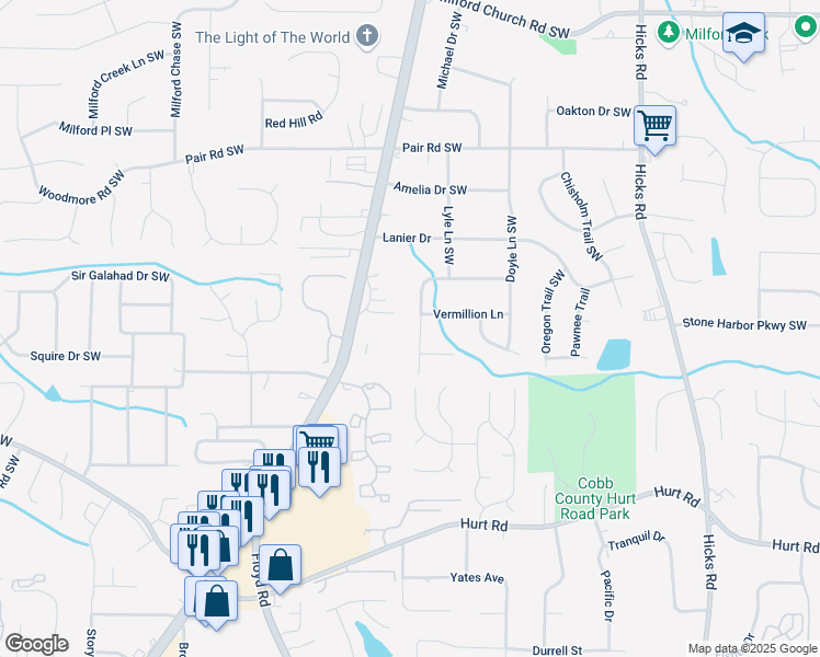 map of restaurants, bars, coffee shops, grocery stores, and more near 3412 Sherrod Drive SouthWest in Marietta