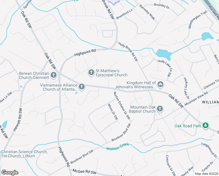 map of restaurants, bars, coffee shops, grocery stores, and more near 1582 Oak Road Southwest in Snellville