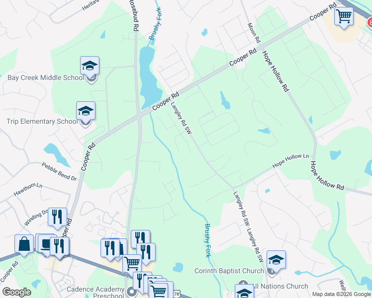 map of restaurants, bars, coffee shops, grocery stores, and more near 2891 Rolling Downs Drive Southwest in Loganville