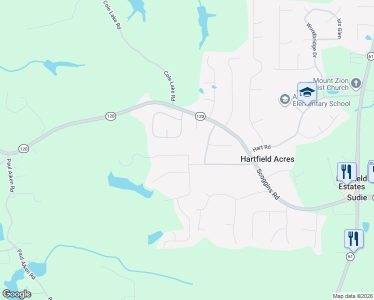 map of restaurants, bars, coffee shops, grocery stores, and more near 117 Paces Lakes Ridge in Dallas