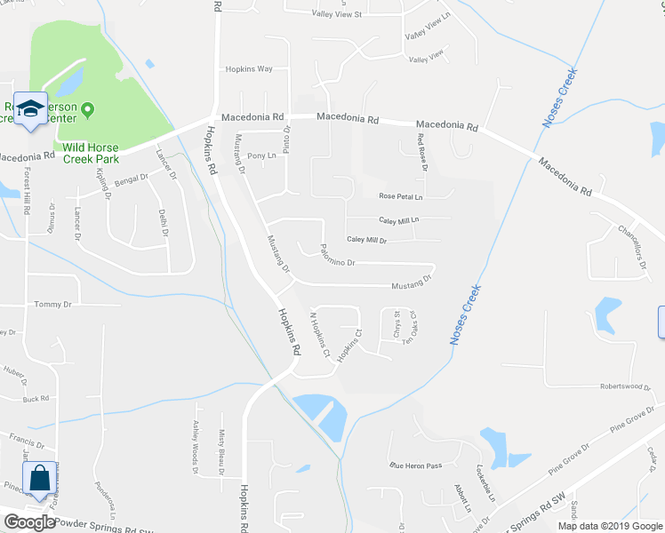 map of restaurants, bars, coffee shops, grocery stores, and more near 3140 Palomino Drive in Powder Springs