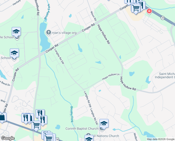 map of restaurants, bars, coffee shops, grocery stores, and more near 3371 Cooper Woods Drive in Loganville