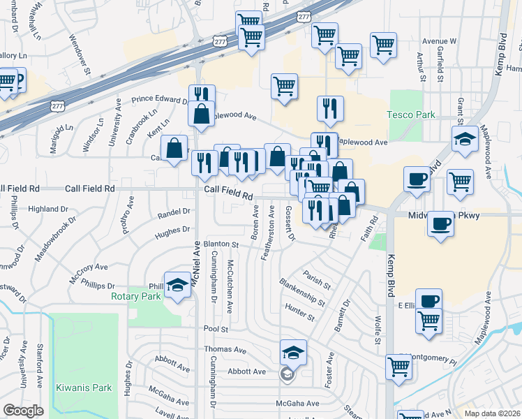 map of restaurants, bars, coffee shops, grocery stores, and more near 3976-3998 Call Field Rd in Wichita Falls