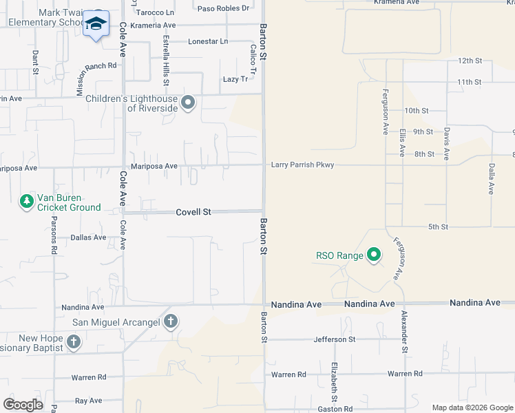 map of restaurants, bars, coffee shops, grocery stores, and more near 19974 Covell Street in Riverside