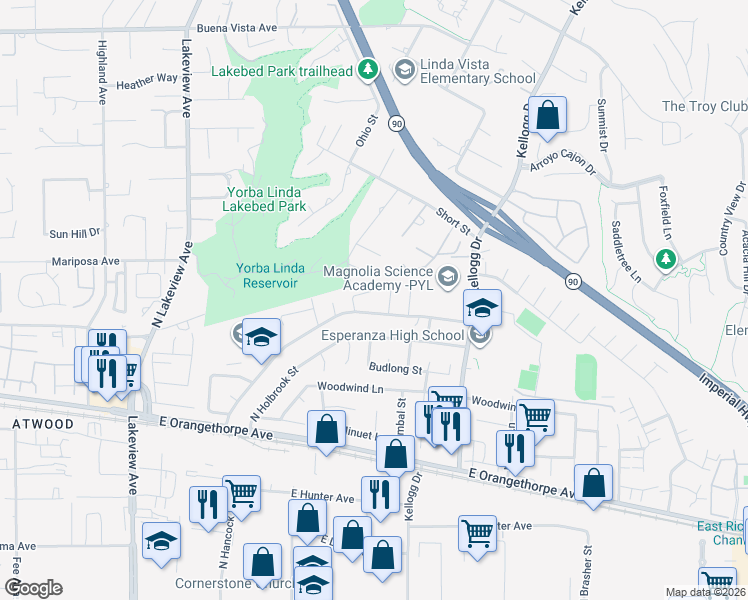 map of restaurants, bars, coffee shops, grocery stores, and more near 1887 North Garland Lane in Anaheim