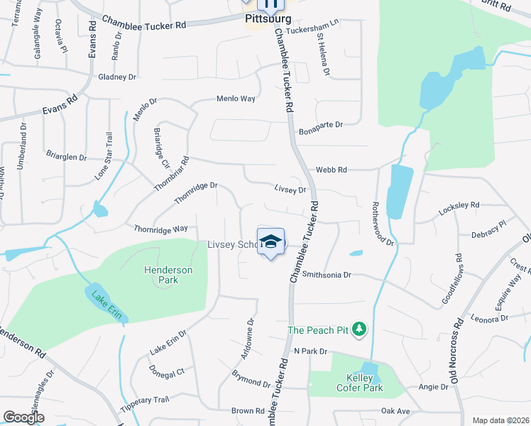 map of restaurants, bars, coffee shops, grocery stores, and more near 4130 Hughes Lea in Tucker