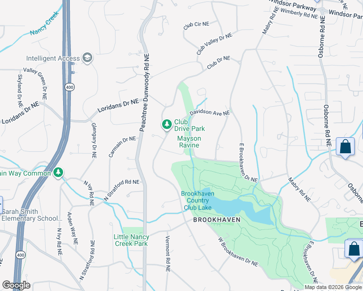 map of restaurants, bars, coffee shops, grocery stores, and more near 4270 West Club Lane Northeast in Atlanta