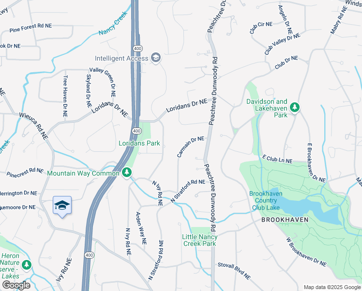 map of restaurants, bars, coffee shops, grocery stores, and more near 4250 Carmain Drive Northeast in Atlanta