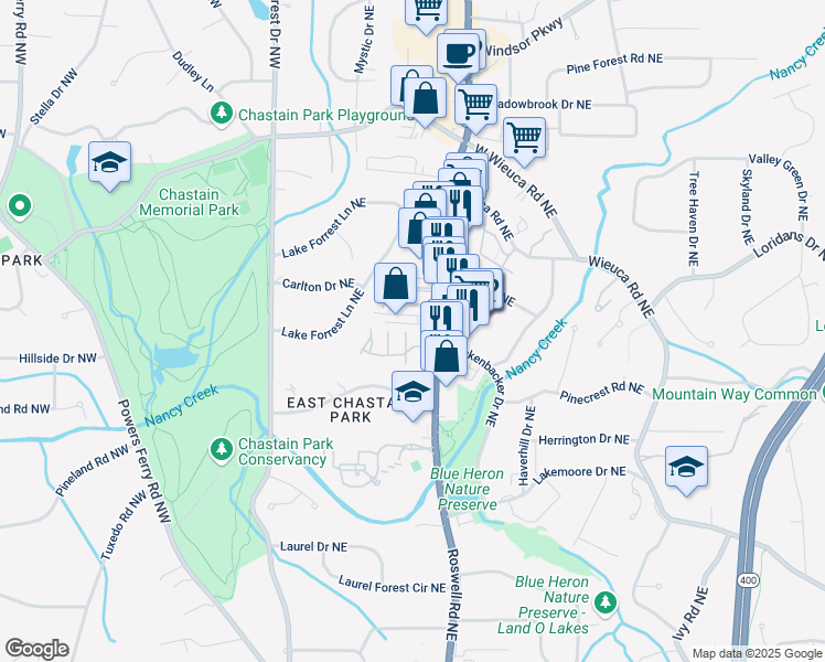 map of restaurants, bars, coffee shops, grocery stores, and more near 6 Stratford Hall Place Northeast in Atlanta