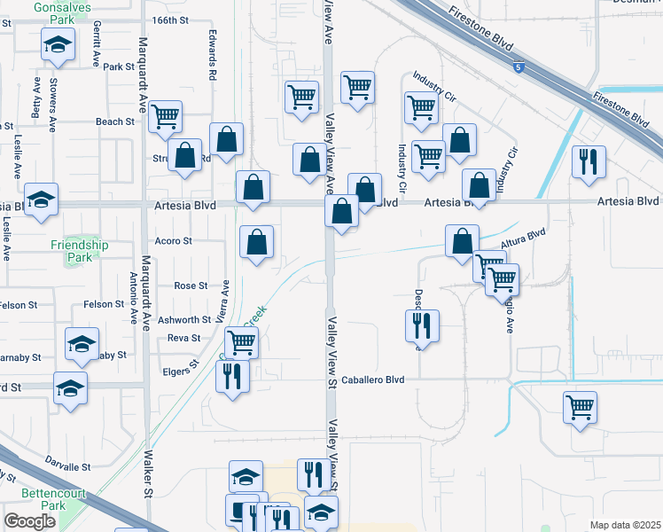 map of restaurants, bars, coffee shops, grocery stores, and more near 8623 Valley View Street in Buena Park