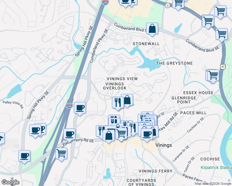 map of restaurants, bars, coffee shops, grocery stores, and more near 2794 Loftview Square in Atlanta