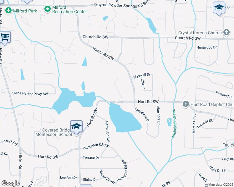 map of restaurants, bars, coffee shops, grocery stores, and more near 3443 Alexander Place Southwest in Smyrna