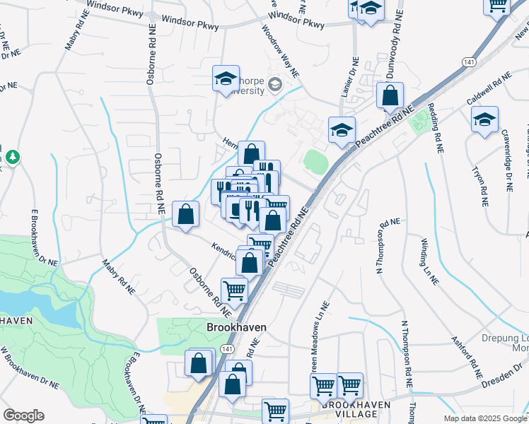 map of restaurants, bars, coffee shops, grocery stores, and more near 2828 Brookhaven Avenue in Atlanta