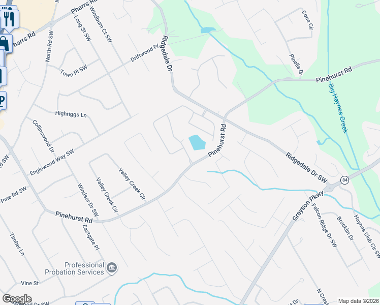map of restaurants, bars, coffee shops, grocery stores, and more near 2627 Oak Barrel Drive in Snellville