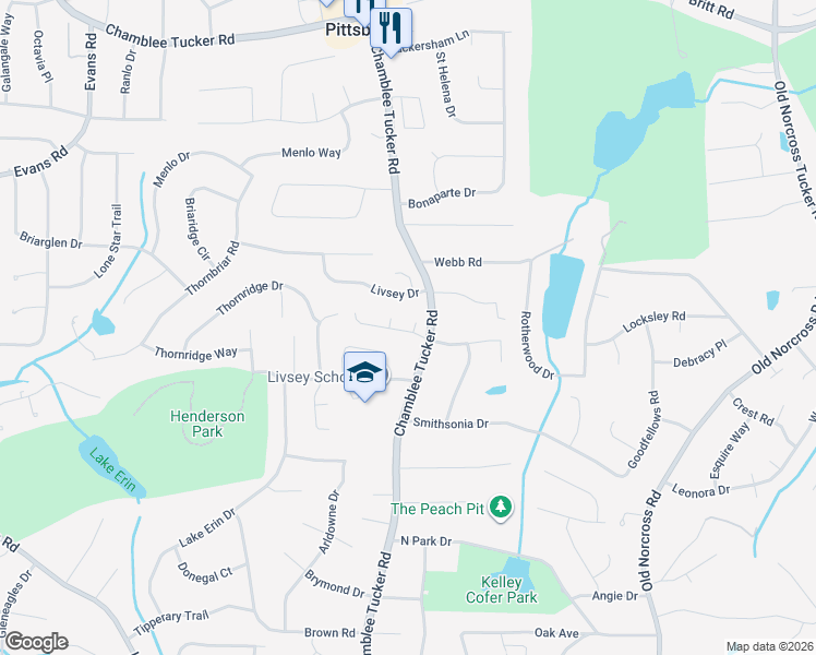 map of restaurants, bars, coffee shops, grocery stores, and more near 4170 Hughes Lea in Tucker
