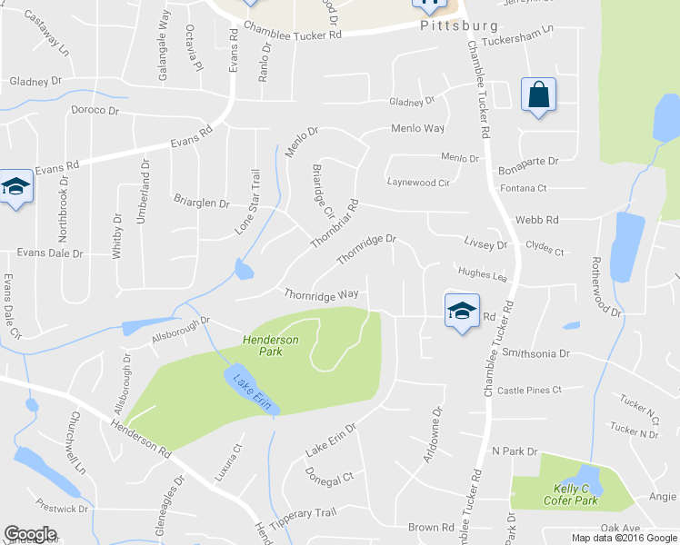 map of restaurants, bars, coffee shops, grocery stores, and more near 2835 Thornridge Drive in Doraville