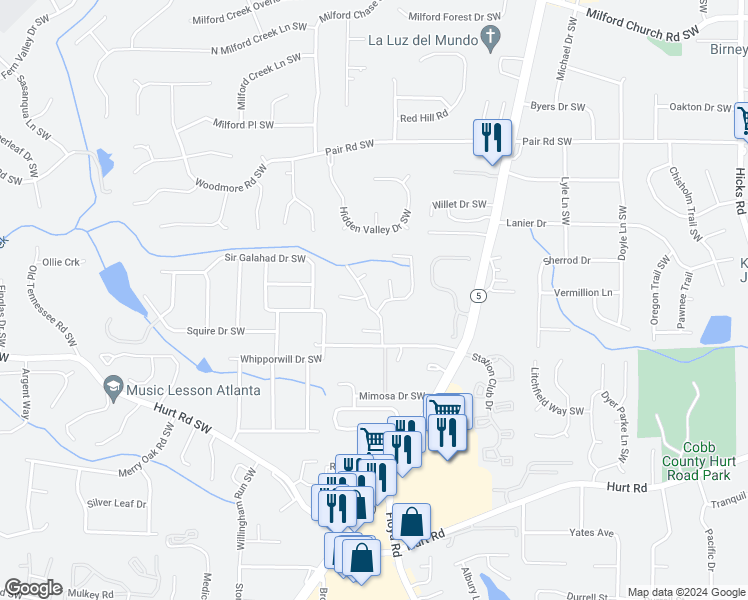 map of restaurants, bars, coffee shops, grocery stores, and more near 3414 Velvet Creek Drive Southwest in Marietta