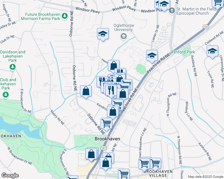 map of restaurants, bars, coffee shops, grocery stores, and more near 4330 Peachtree Road Northeast in Atlanta
