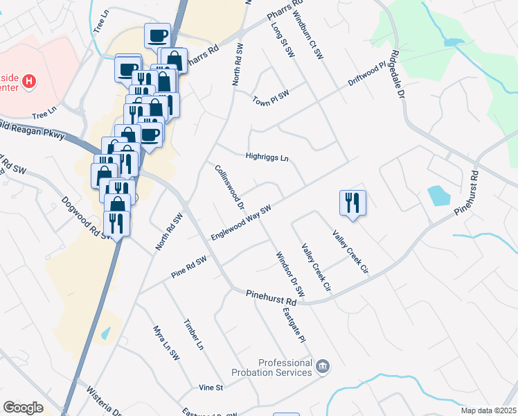 map of restaurants, bars, coffee shops, grocery stores, and more near 1997 Englewood Way Southwest in Snellville