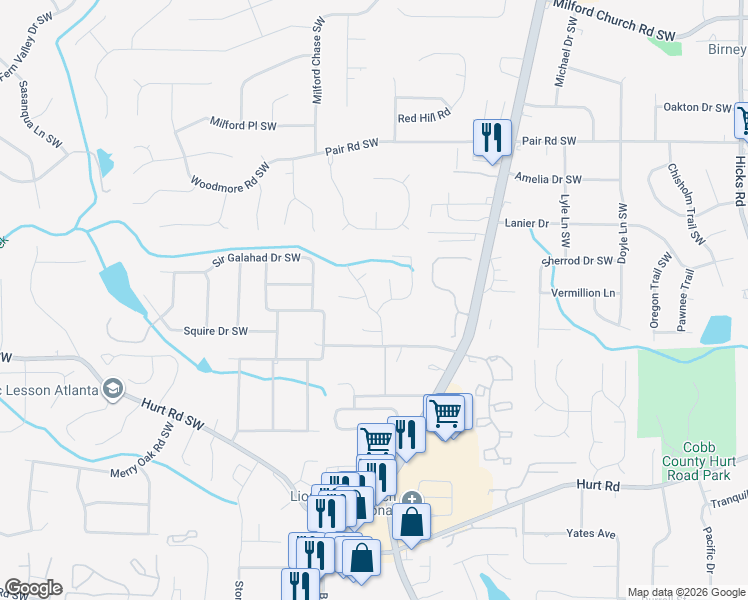 map of restaurants, bars, coffee shops, grocery stores, and more near 1371 Velvet Creek Court Southwest in Marietta