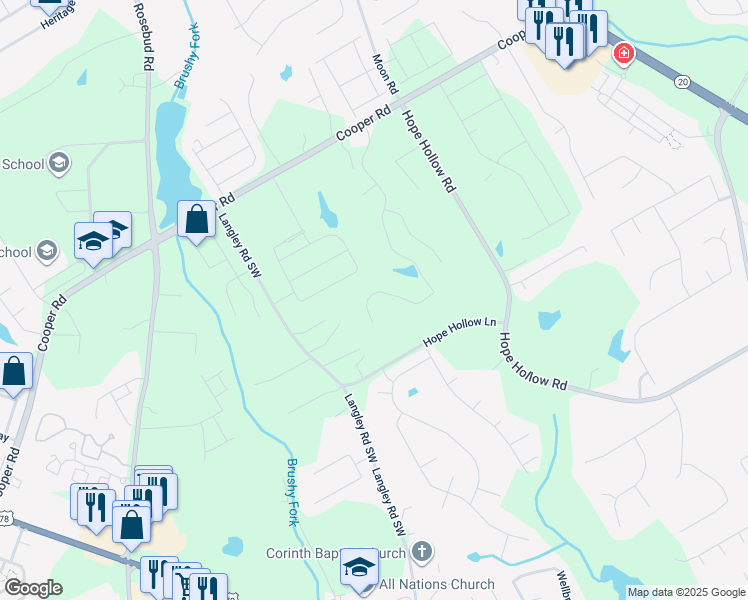 map of restaurants, bars, coffee shops, grocery stores, and more near 3350 Cooper Woods Drive in Loganville