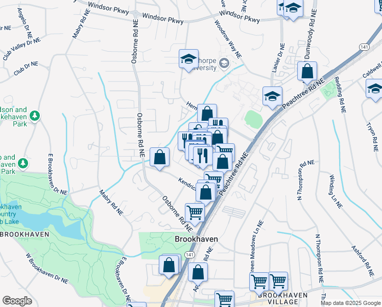 map of restaurants, bars, coffee shops, grocery stores, and more near 1099 Town Boulevard in Atlanta