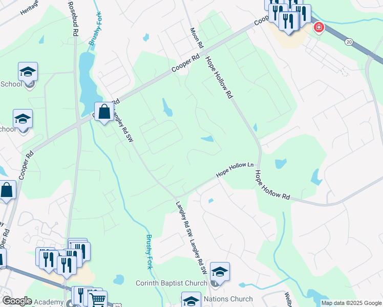 map of restaurants, bars, coffee shops, grocery stores, and more near 3350 Cooper Woods Drive in Loganville