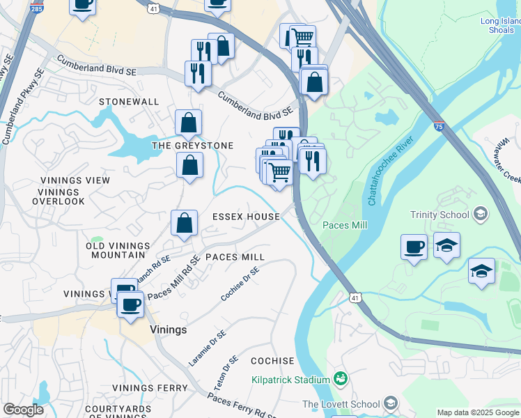 map of restaurants, bars, coffee shops, grocery stores, and more near 3663 Essex Avenue in Atlanta