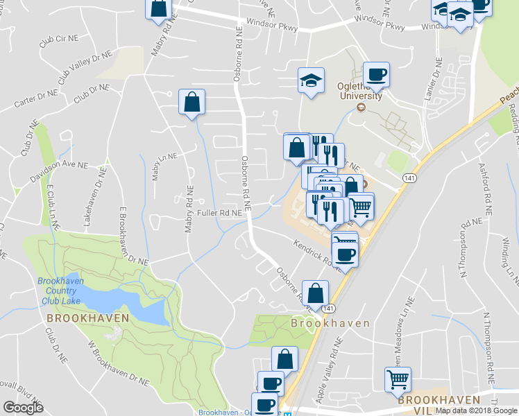map of restaurants, bars, coffee shops, grocery stores, and more near 2862 Dorby Close Northeast in Atlanta