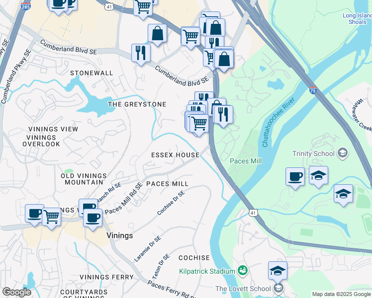 map of restaurants, bars, coffee shops, grocery stores, and more near 3663 Essex Avenue in Atlanta
