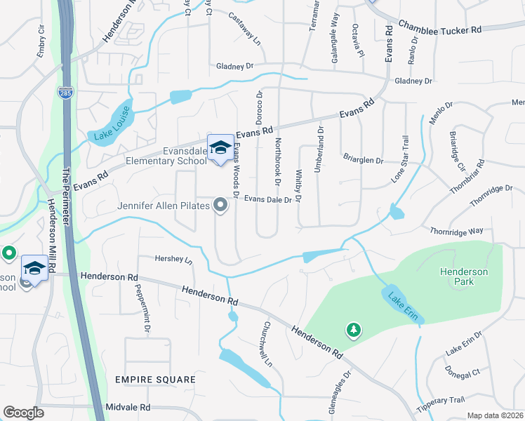 map of restaurants, bars, coffee shops, grocery stores, and more near 2756 Northbrook Drive in Doraville