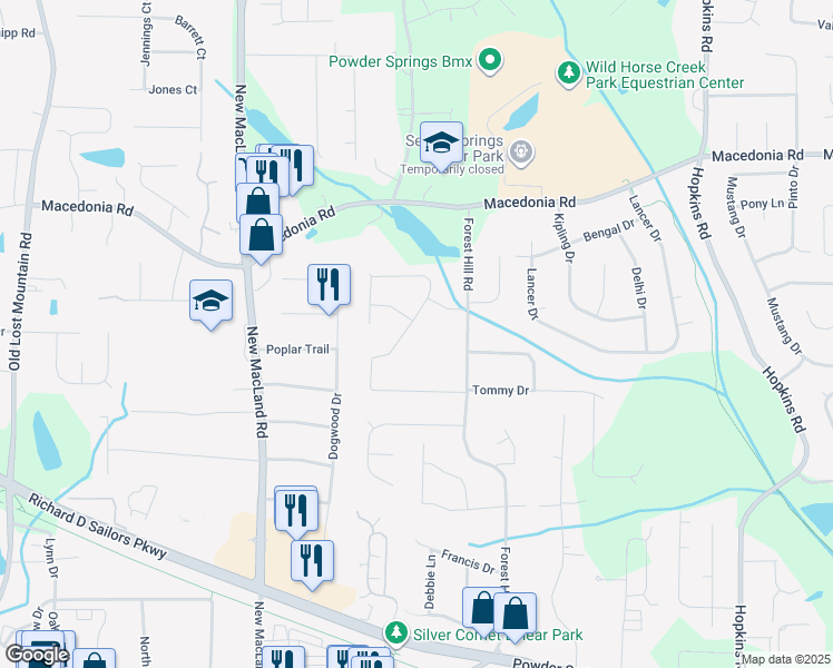 map of restaurants, bars, coffee shops, grocery stores, and more near 3905 Glenbrook Drive in Powder Springs