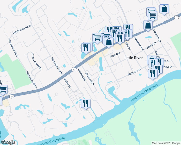 map of restaurants, bars, coffee shops, grocery stores, and more near 4322 State Spur S-26-1144 in Little River