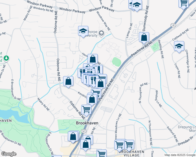 map of restaurants, bars, coffee shops, grocery stores, and more near 2828 Brookhaven Avenue in Atlanta