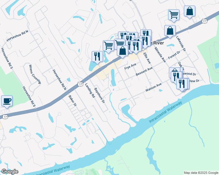 map of restaurants, bars, coffee shops, grocery stores, and more near 4335 Indian Hill Road in Little River