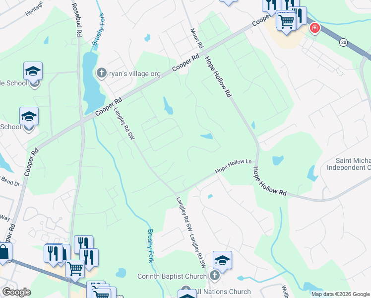 map of restaurants, bars, coffee shops, grocery stores, and more near 3351 Cooper Woods Drive in Loganville