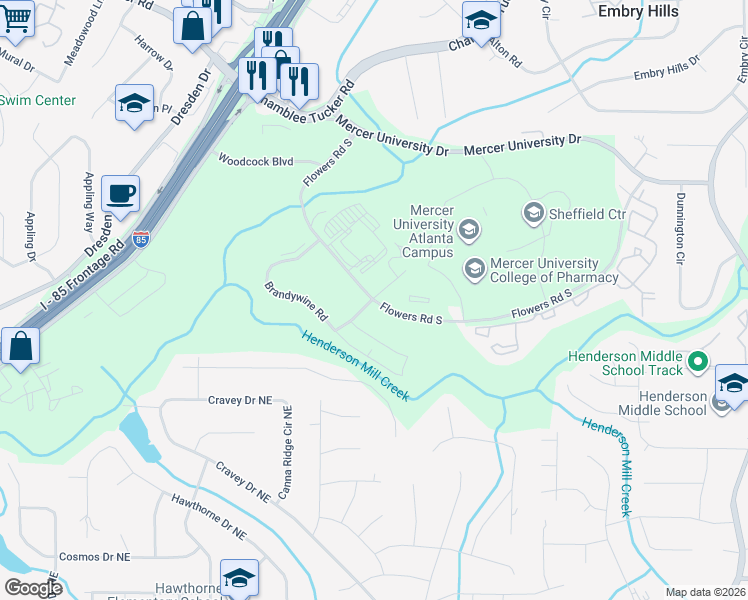map of restaurants, bars, coffee shops, grocery stores, and more near in DeKalb County