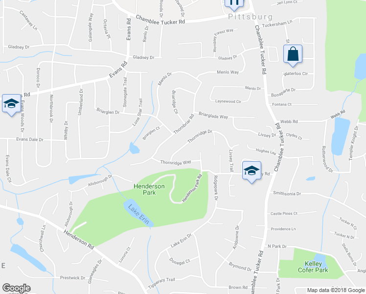 map of restaurants, bars, coffee shops, grocery stores, and more near 2835 Thornridge Drive in Atlanta