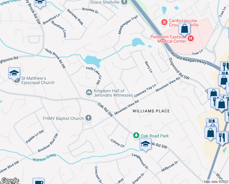 map of restaurants, bars, coffee shops, grocery stores, and more near 1711 Hickory Lake Drive in Snellville