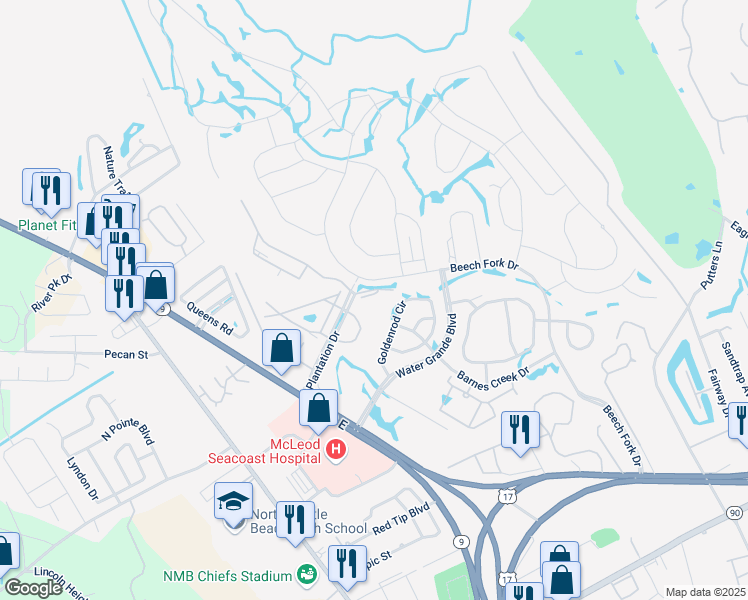 map of restaurants, bars, coffee shops, grocery stores, and more near 1100 Wedge Way in Little River