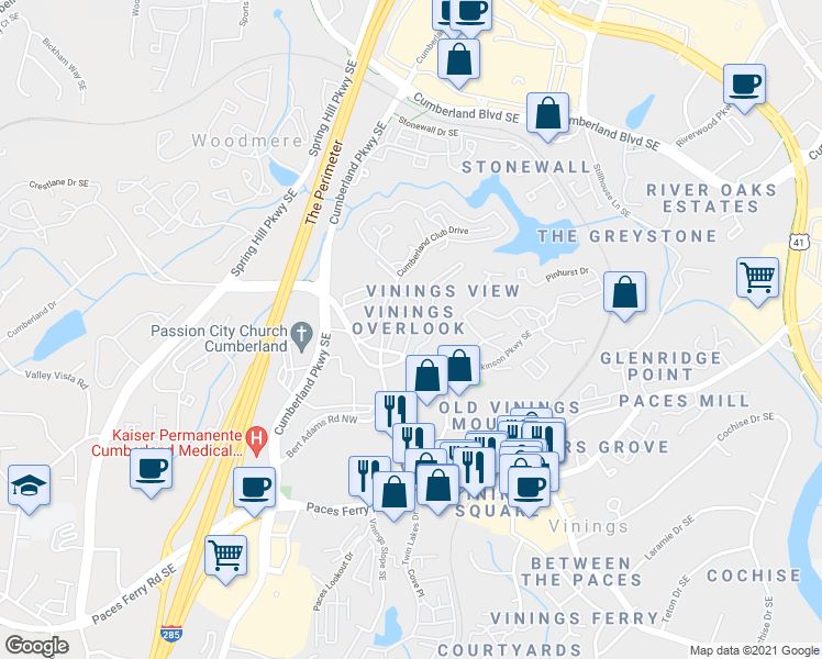 map of restaurants, bars, coffee shops, grocery stores, and more near 2794 Loftview Square in Atlanta