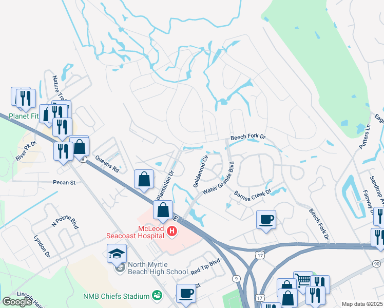 map of restaurants, bars, coffee shops, grocery stores, and more near 1100 Wedge Way in Little River