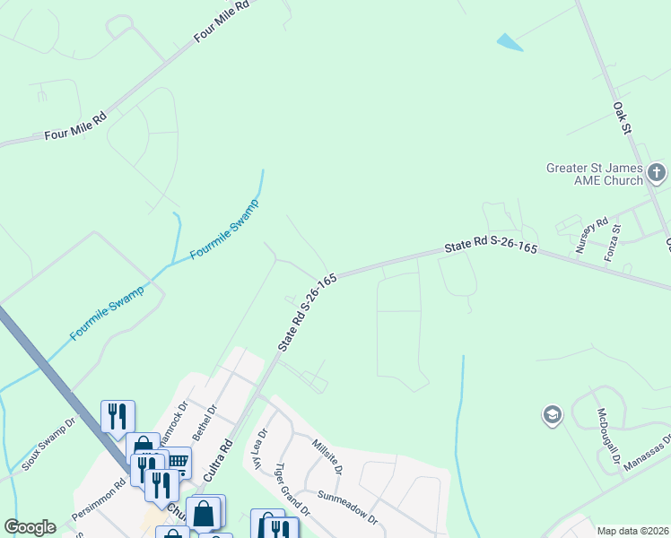 map of restaurants, bars, coffee shops, grocery stores, and more near 2882 Cultra Road in Conway