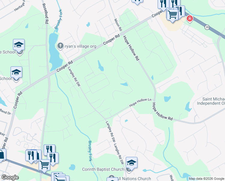 map of restaurants, bars, coffee shops, grocery stores, and more near 3341 Cooper Woods Drive in Loganville
