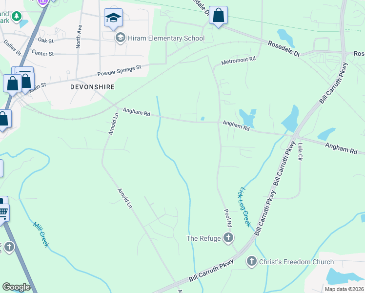map of restaurants, bars, coffee shops, grocery stores, and more near 370 Angham Road in Hiram