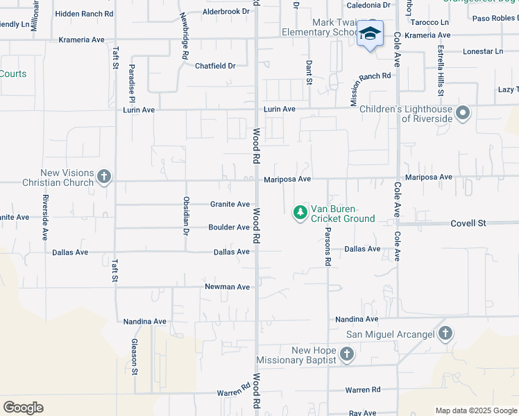 map of restaurants, bars, coffee shops, grocery stores, and more near 17097 Wood Road in Riverside