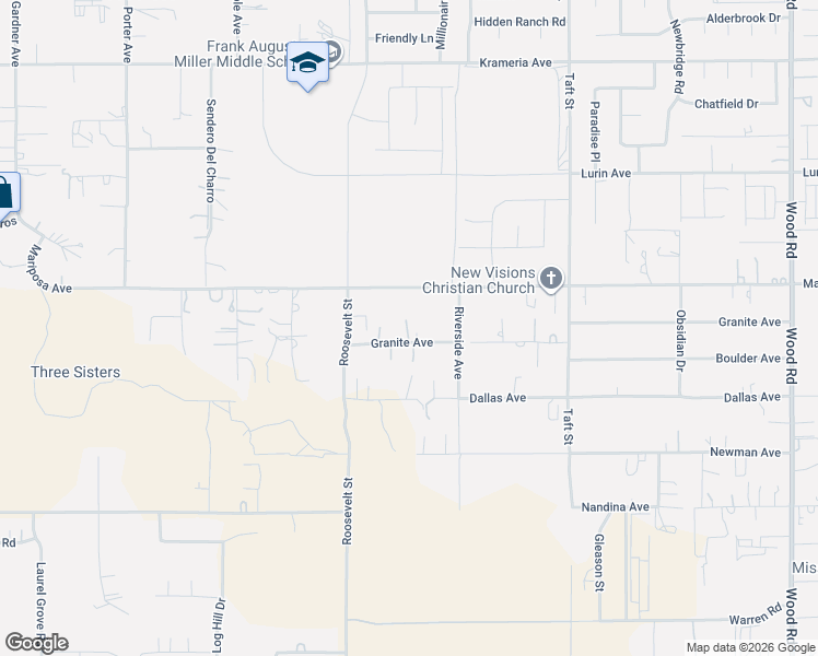 map of restaurants, bars, coffee shops, grocery stores, and more near 18136 Granite Avenue in Riverside