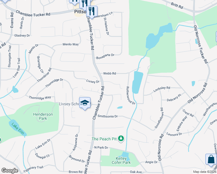 map of restaurants, bars, coffee shops, grocery stores, and more near 4630 Chamblee Tucker Road in Tucker