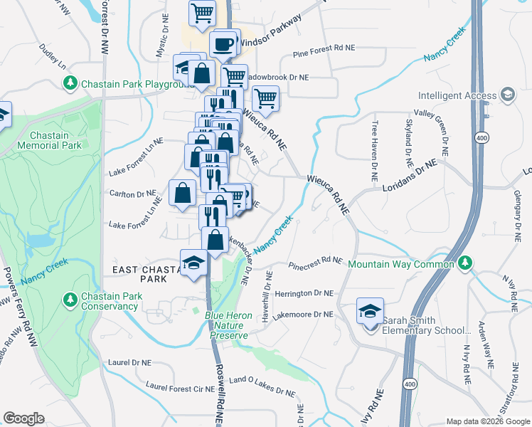 map of restaurants, bars, coffee shops, grocery stores, and more near 287 Midvale Drive Northeast in Atlanta