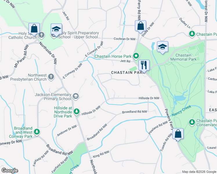 map of restaurants, bars, coffee shops, grocery stores, and more near 454 Blanton Road Northwest in Atlanta